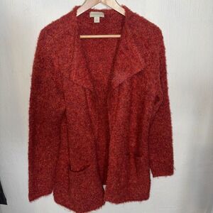 Appleseeds Women's Cottagecore Red Knit Cardigan Sweater Open Front Pockets Sz S